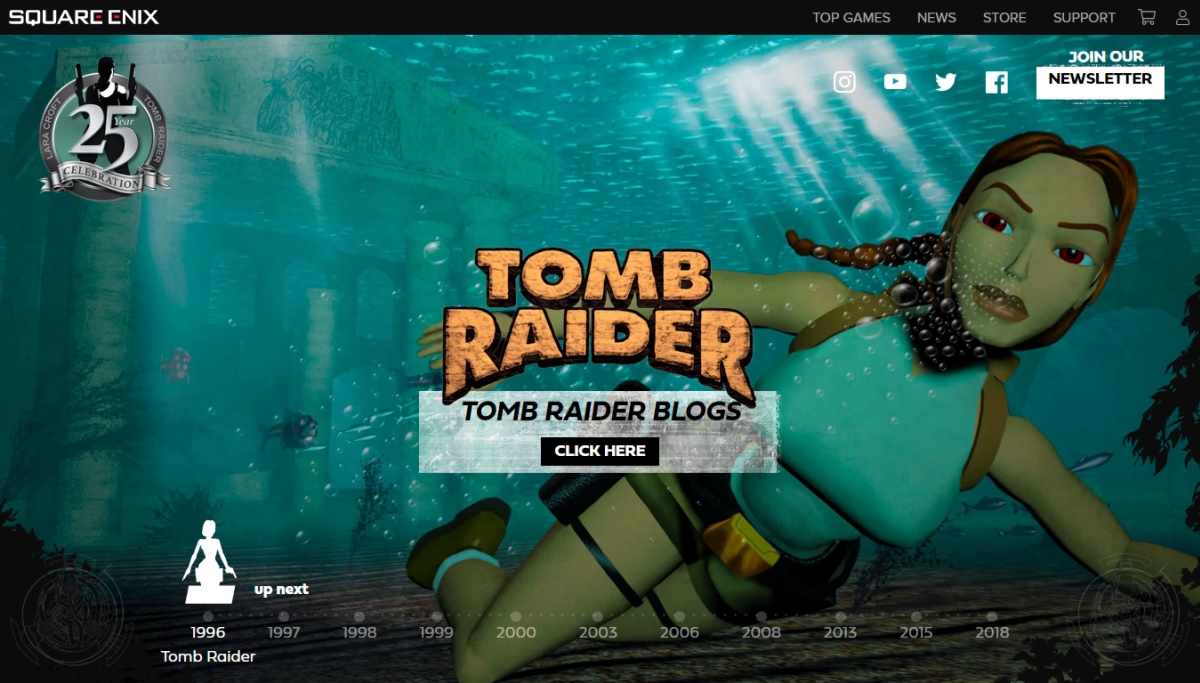 A Tomb Raider 25. évfordulójának hivatalos weboldala